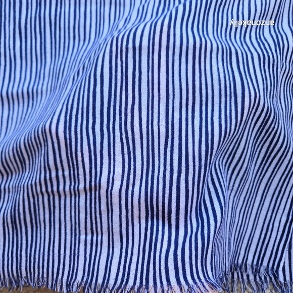 J. McLaughlin Wool Scarf Lightweight Blue Stripe - Picture 5 of 14